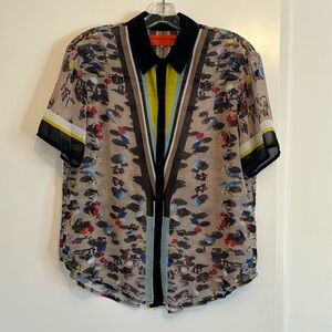 Clover Canyon blouse, size M, sheer, summer beach print